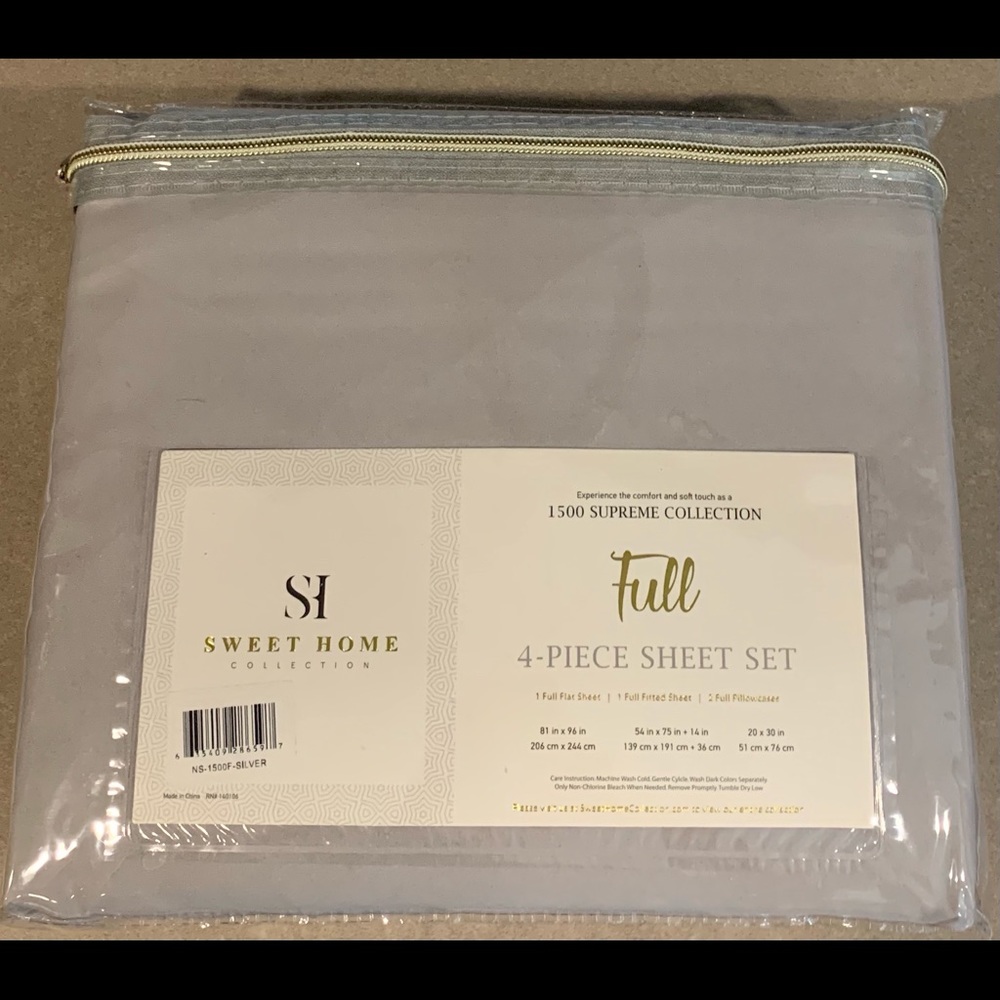 New Sweet Home Collection Full 1500 Supreme Deep pocket Sheet Set Silver